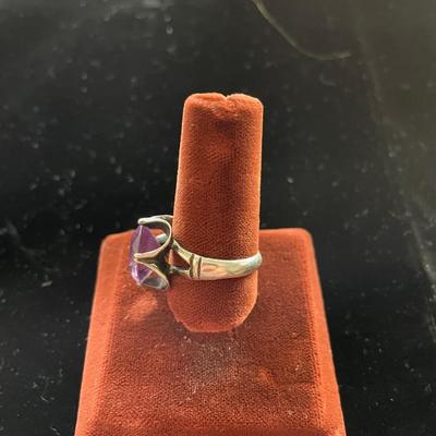 LARGE AMETHYST RING SET IN STERLING SILVER