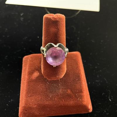 LARGE AMETHYST RING SET IN STERLING SILVER