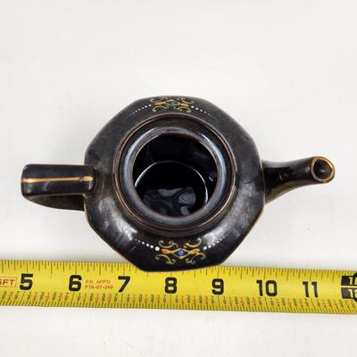 VINTAGE BROWNWARE SINGLE SERVE MORIAGE PAINTED FLORAL TEA POTW/ GOLD TRIM