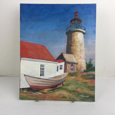 827 Original Acrylic on Board Lighthouse Scene by Marlen Binder