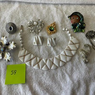 White Glass set & other jewelry