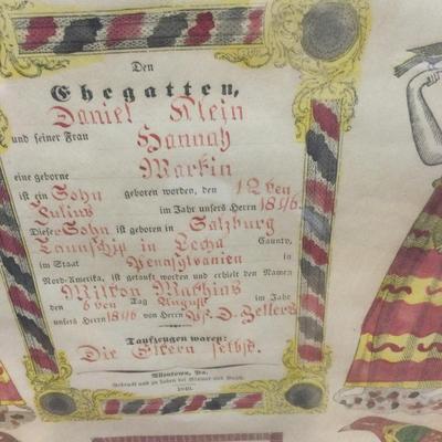 839 Antique German Marriage License 1846
