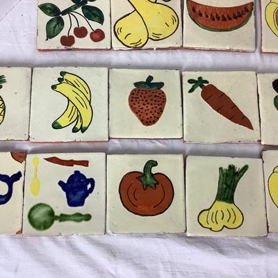 784 Vintage Hand painted Vegetable Terra Cotta Tiles