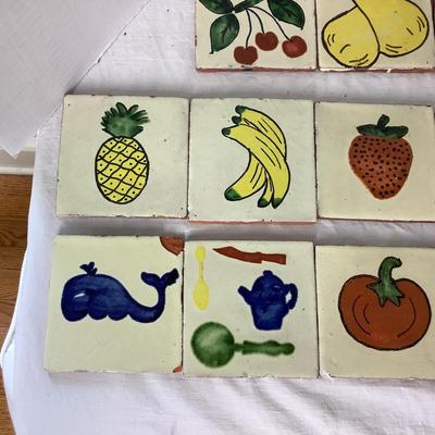 784 Vintage Hand painted Vegetable Terra Cotta Tiles