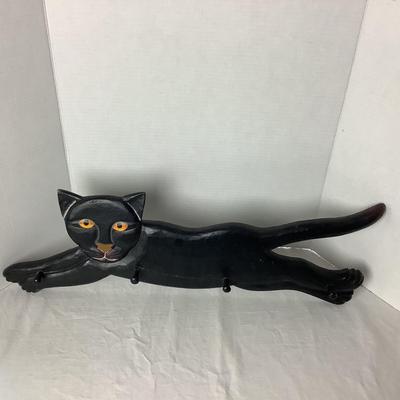 774 Folk Art Wooden Black Cat Coat Hook with Boxes
