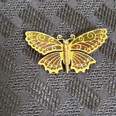 Vintage AVON Delicate Luminous Wings Orange Yellow Translucent Butterfly  Brooch
