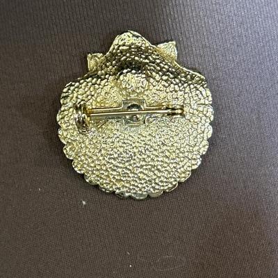 Vintage Gold Tone Faux Pearl Shell Brooch Pin