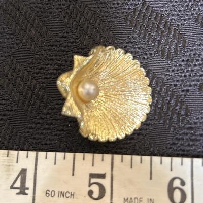 Vintage Gold Tone Faux Pearl Shell Brooch Pin