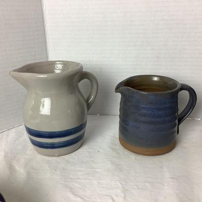 791 Various Salt Glazed Pottery Cat Themed Cups, Pitcher, and Bowls