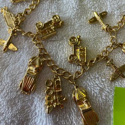 Gold Plated Auto & Airplane Charm bracelet