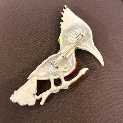 Vintage Enameled Rhinestone Woodpecker Bird Brooch Pin
