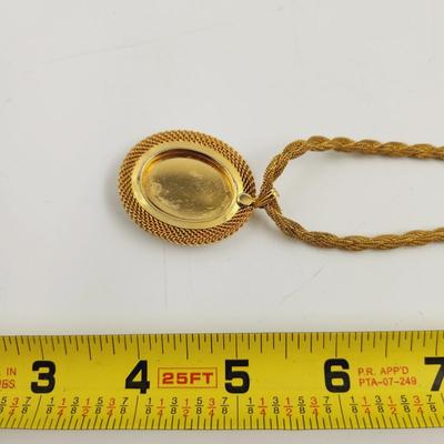 VINTAGE GOLD TONE FILIGREE STONE INLAY NECKLACE