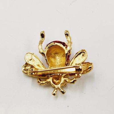 CUTE GOLD TONED & RED BEE PIN