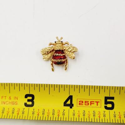 CUTE GOLD TONED & RED BEE PIN