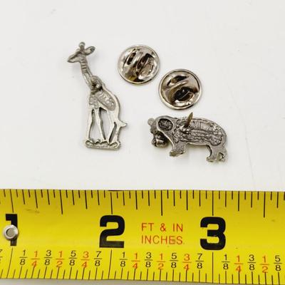 SIGNED PEWTER GIRAFFE & HIPPO PINS