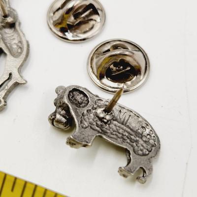 SIGNED PEWTER GIRAFFE & HIPPO PINS