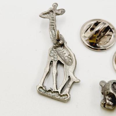 SIGNED PEWTER GIRAFFE & HIPPO PINS