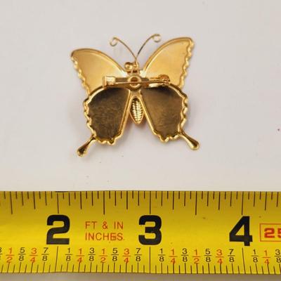 MULTI-COLORED GOLD TONED BUTTERFLY PIN