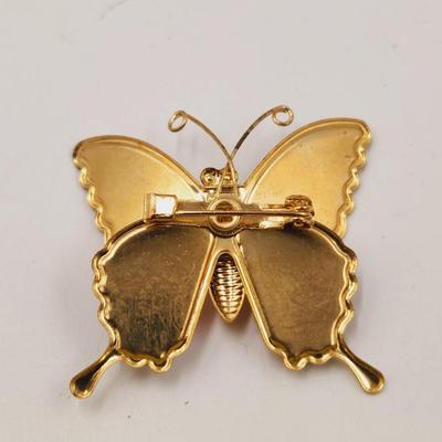 MULTI-COLORED GOLD TONED BUTTERFLY PIN