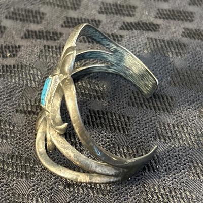 Vintage Turquoise and Silver Navajo Sand Casted Cuff