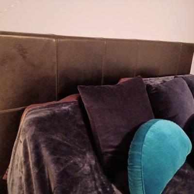 Black Leather Paneled Cal King Headboard/Footboard and Frame With Mattress