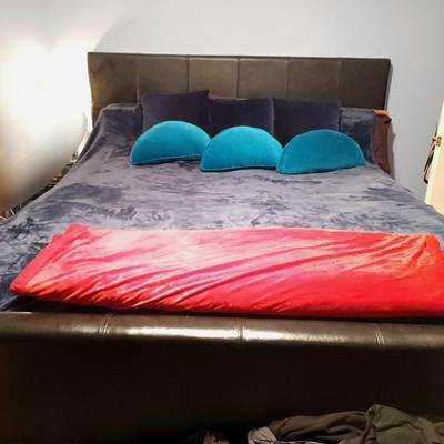 Black Leather Paneled Cal King Headboard/Footboard and Frame With Mattress