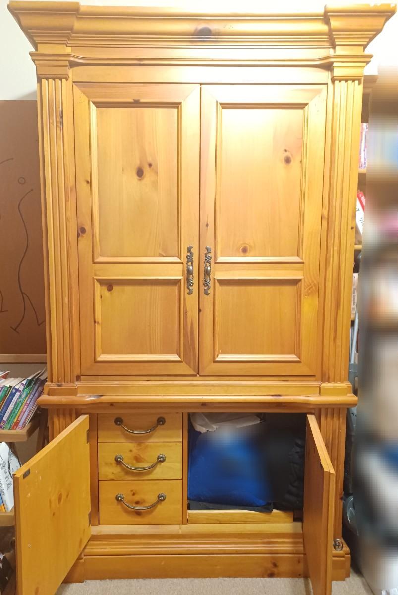 Natural Wood Armoire With Drawers