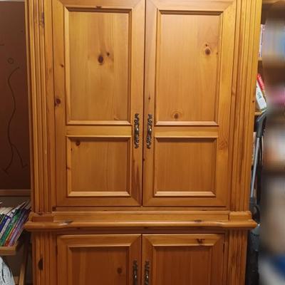 Natural Wood Armoire With Drawers