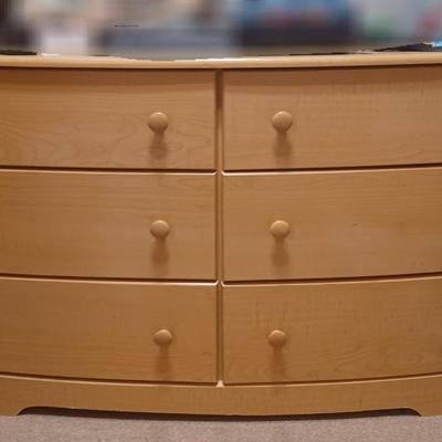 Tan Cresent Wood Dresser with 6 drawers