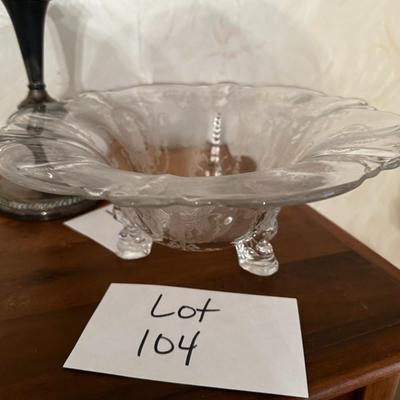 Footed Fostoria Etched Glass Bowl