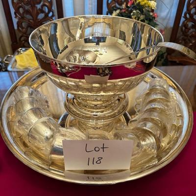 Silver Plated Punch bowl with 12 cups and platter - 1 of 2