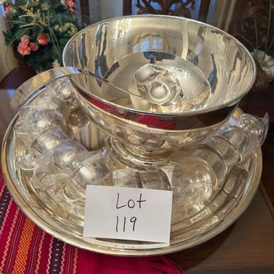 Silver Plated Punch bowl with 12 cups and platter - 2 of 2
