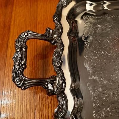 Large Silver Plated Tray with Applied Border