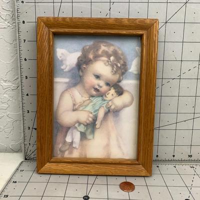 #115 Framed Little Girl With Doll 6" x 8"