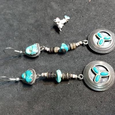 TURQUOISE EARRINGS AND LAPEL PIN