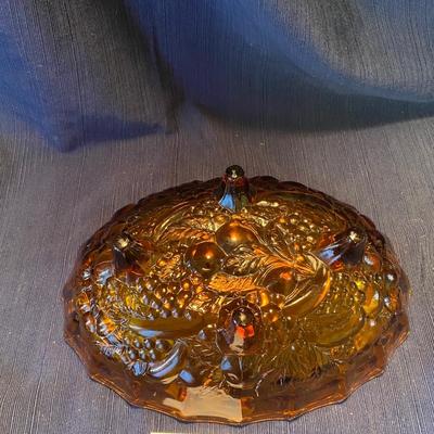 Vintage Deep Amber Footed Glass Fruit Serving Bowl