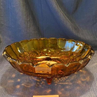 Vintage Deep Amber Footed Glass Fruit Serving Bowl