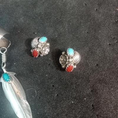 TURQUOISE AND STERLING EAR CUFF AND EARRINGS