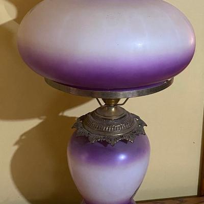 27â€ Vintage Hand Painted Purple Rose Cast Hurricane Lamp