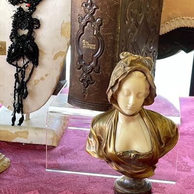 LOT 41  VICTORIAN GOTH JET BEADWORK CDV ALBUM SIGNED BUST