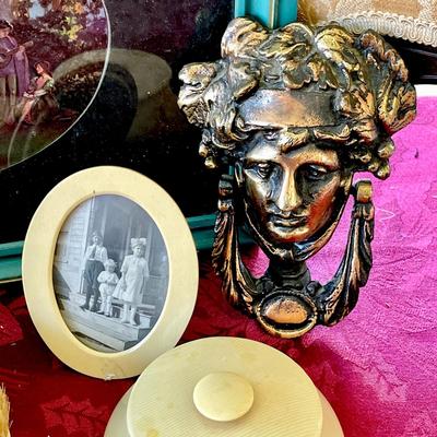 LOT 42  ANTIQUE VANITY NEO CLASSICAL DESIGN GODDESS ATHENA DOOR KNOCKER