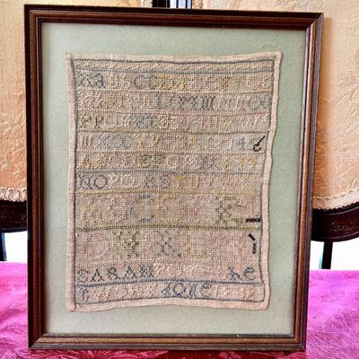 LOT 48  FRAMED ANTIQUE ABC SAMPLER DATED 1889