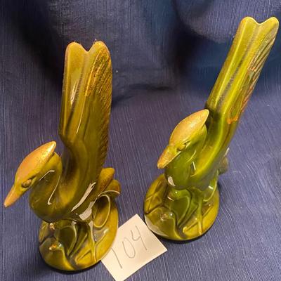 Vintage Tall Green Birds