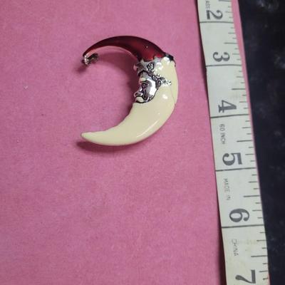 Vintage Enamel Moon Brooch