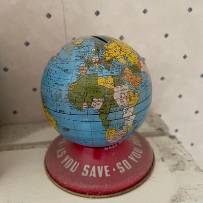 Vintage Tin Ohio Art Globe World Bank