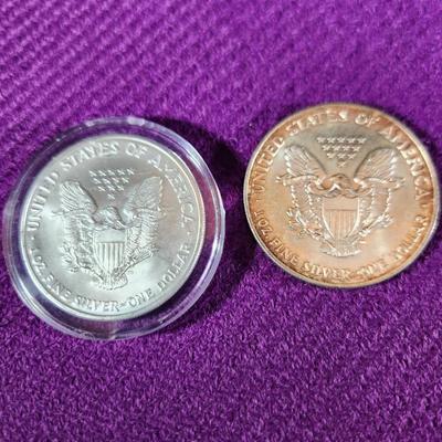 Two One Dollar Silver Eagles