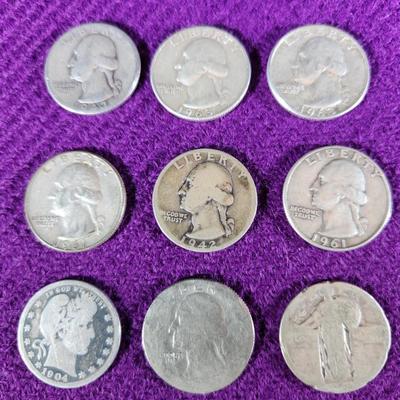 8 Silver Quarters - Plus 1 Clad