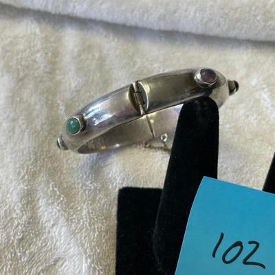 Taxco Sterling Silver Split Bangle w/ Stones