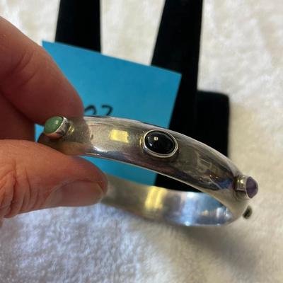 Taxco Sterling Silver Split Bangle w/ Stones