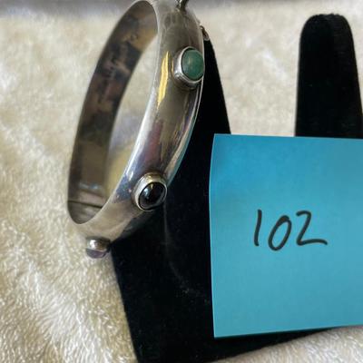 Taxco Sterling Silver Split Bangle w/ Stones